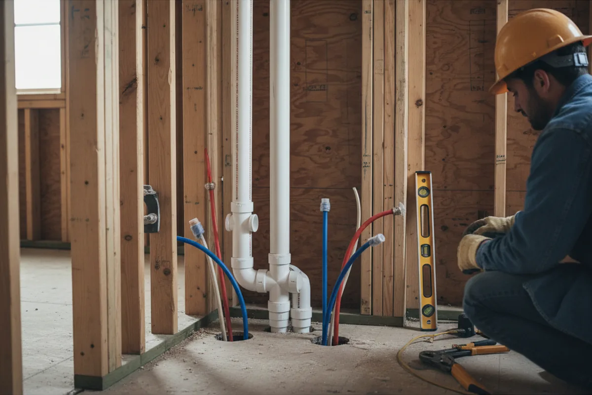 Drain and supply rough-in during Sump Pump Repair in Newell
